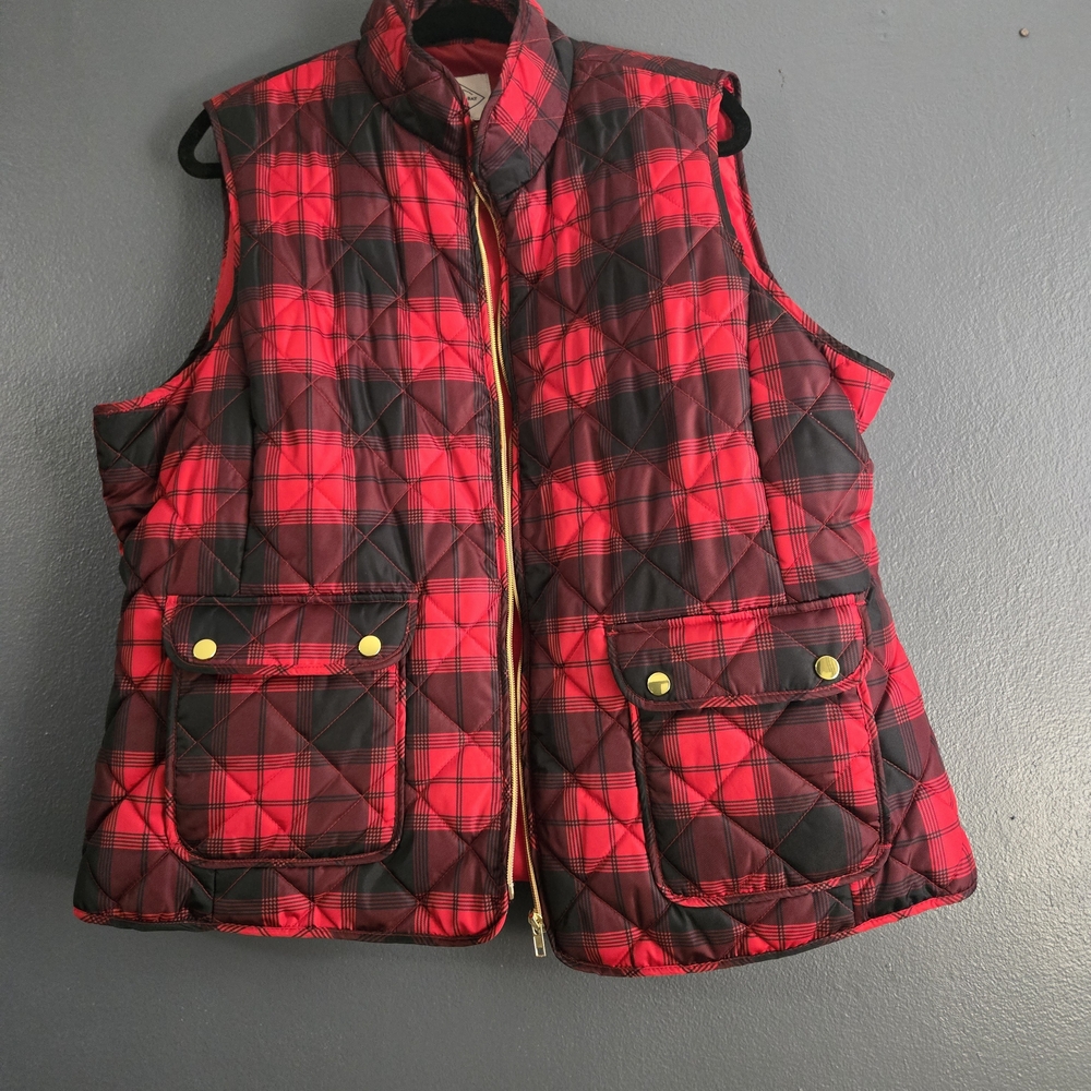 St. John's Bay Quilted Red and Black Checkered Vest